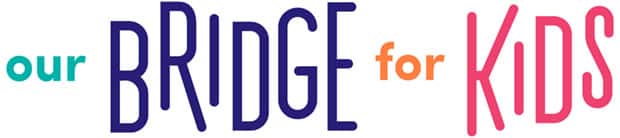Logo with the text "our BRIDGE for KIDS" in colorful, bold, and varied fonts.